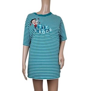 Betty Boop Striped Teal Graphic T-Shirt Dress Oversized Tee